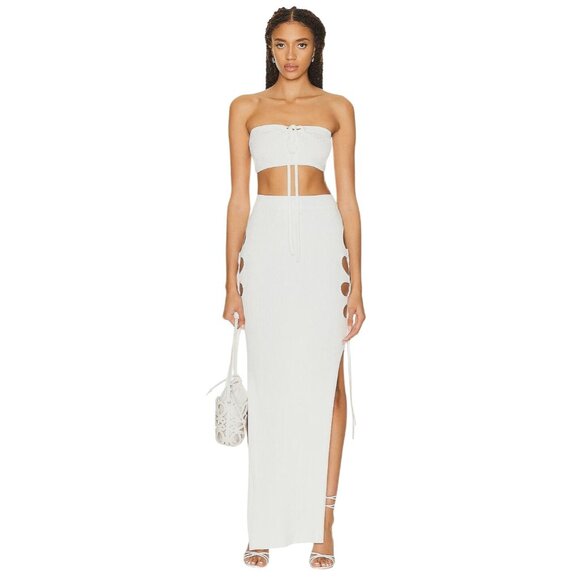 Casablanca Cut Out Ribbed Bralette in White Small New Womens Cropped Tube Top - Picture 10 of 10